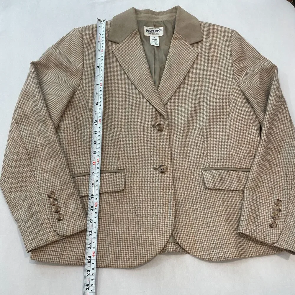 ~ Pendleton 14p Blazer Jacket Women Virgin Wool Houndstooth Notch Collar Petite